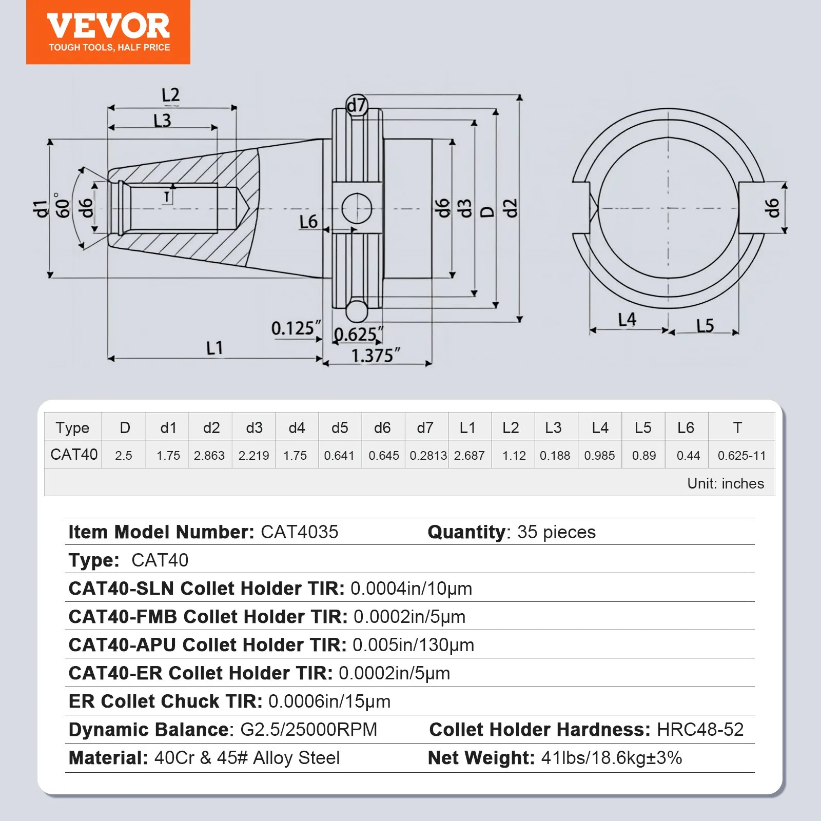 Комплект Държачи и цанги за фреза 35 части Vevor, CAT40, ER16 и ER32 цанги, Подходящи за CNC фрези и пробивни машини - Image 7