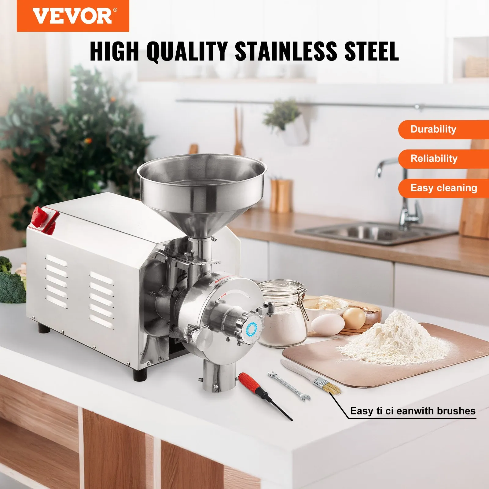 Професионална електрическа мелница за подправки Vevor 2200W, Производителност 50 кг/ч, Финост 0 до 50 - Image 2