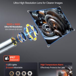 Инспекционна камера VEVOR SX4, 4-посочно 360° управление на сондата, Размер на дисплея 6 инча, Дължина на кабела 1.5 м - Image 5