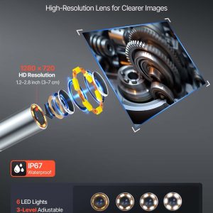 Инспекционна камера VEVOR SX4 Slim, Диаметър на камерата 3.9 мм, 4-посочно управление с 360° ъгъл, Размер на дисплея 6 инча - Image 5