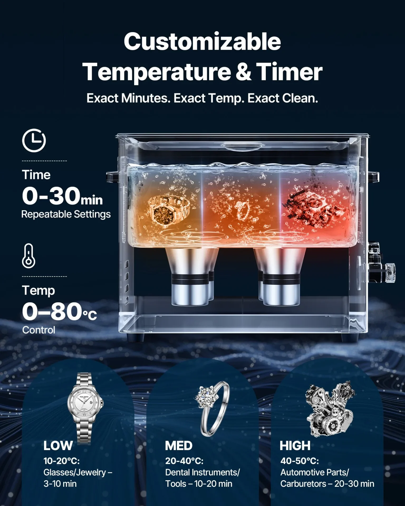 Ултразвукова вана Vevor TH-60ATP, Вместимост 15 литра, 40 kHz, Нагряване до 80°C, За карбуратори, дюзи и инструменти - Image 6