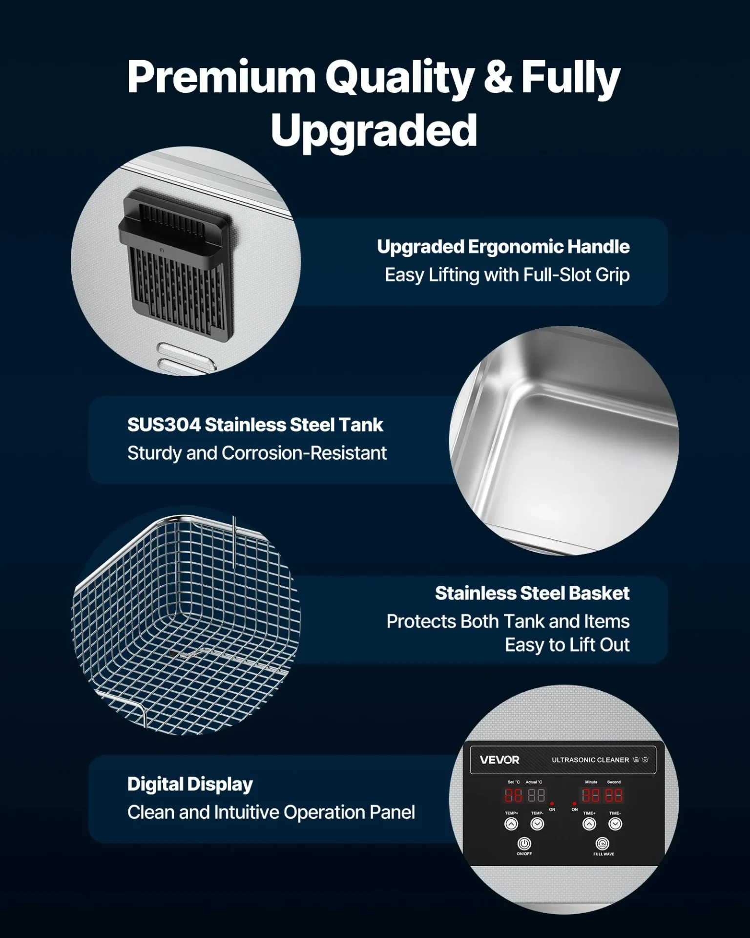 Ултразвукова вана Vevor TH-40ATP, Обем 10 литра, 40 kHz, Отопление 180 W, За платки, Часовникарски части и Метални компоненти - Image 5