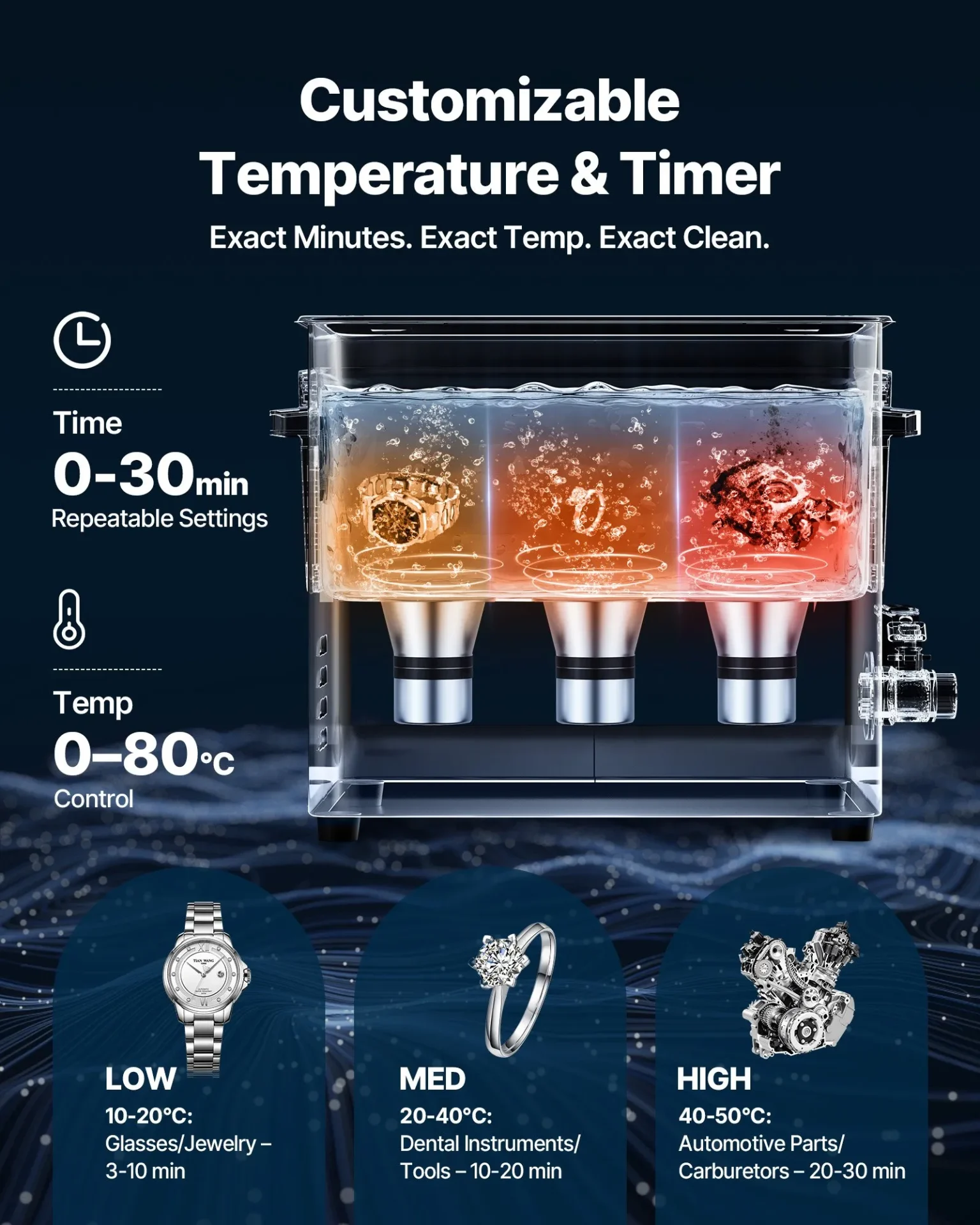Ултразвукова вана Vevor TH-40ATP, Обем 10 литра, 40 kHz, Отопление 180 W, За платки, Часовникарски части и Метални компоненти - Image 6