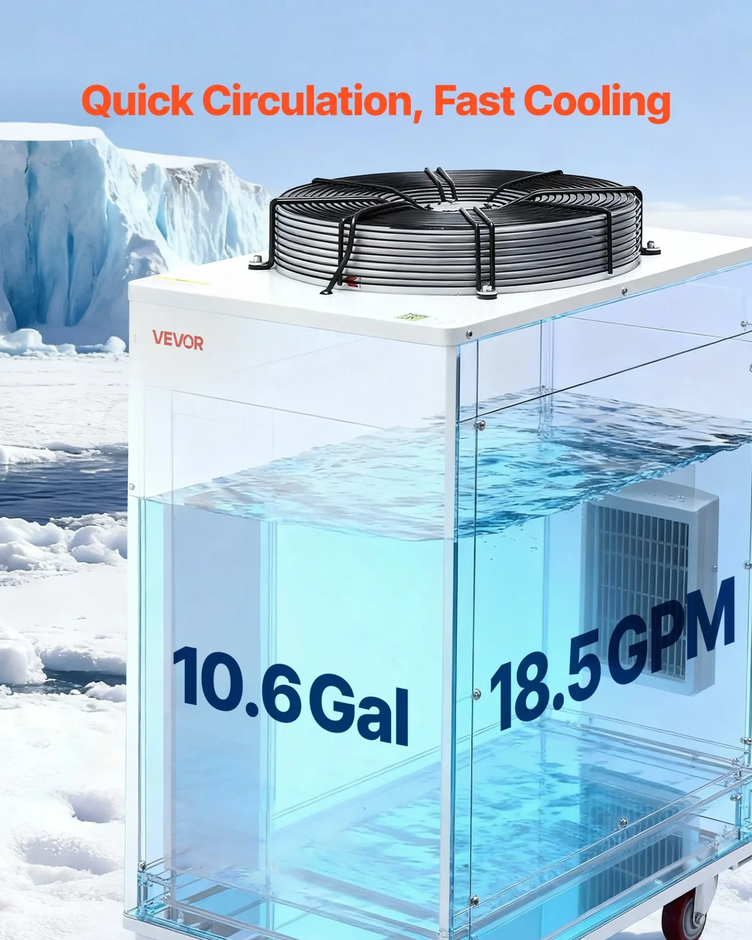 Чилър за охлаждане на вода Vevor CW-6300, Охладителна мощност 8000 W, Дебит 70 L/min, Резервоар 40 литра - Image 5