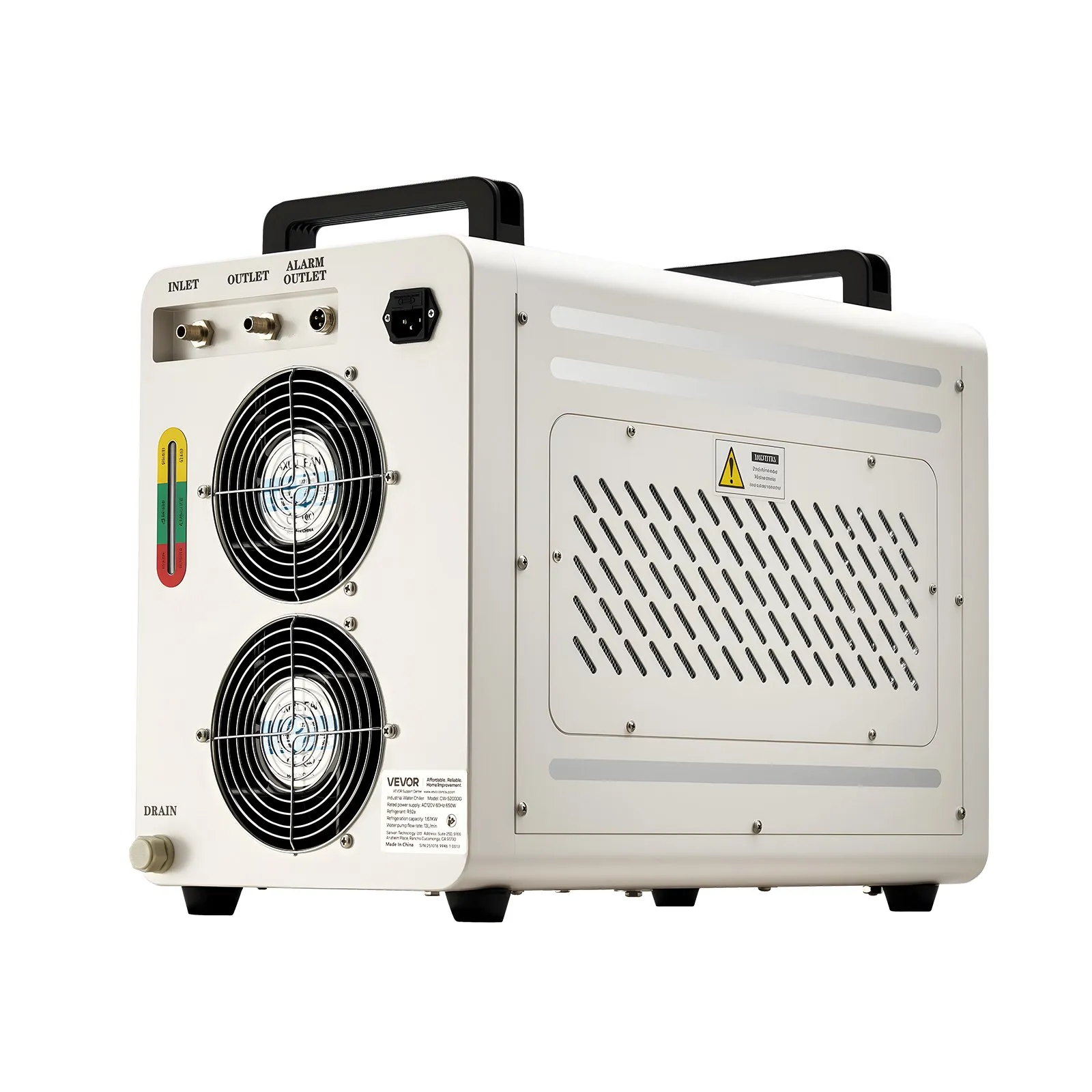 Чилър за охлаждане на вода Vevor CW-5200AG, Охлаждаща мощност 1600 W, Резервоар 7 литра, За CO2 лазери и CNC машини - Image 9