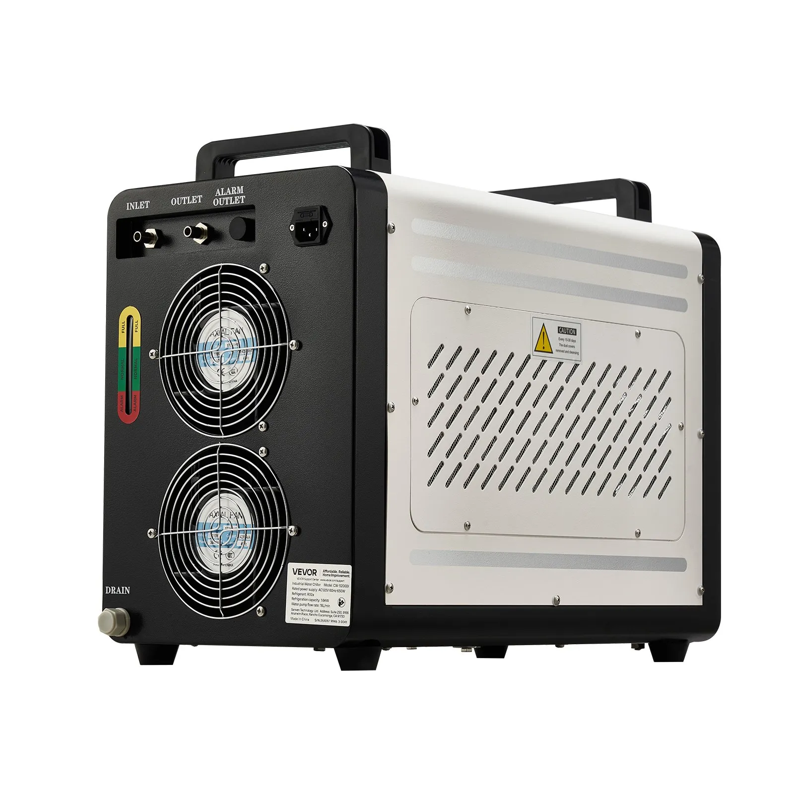Индустриален воден чилър Vevor CW-5200AI, Охлаждаща мощност 1600 W, Резервоар 7 литра, За CO2 лазерни машини до 150 W - Image 8