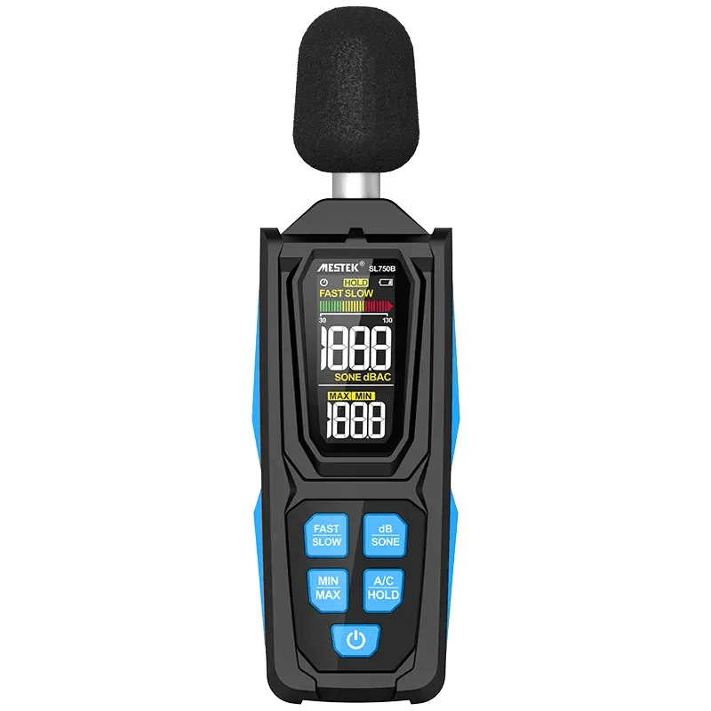 Дигитален шумомер Mestek SL750B, 30 до 130 dB, A/C претегляне, Цветен дисплей