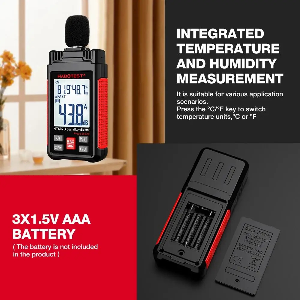 Шумомер Habotest HT602B, Измерване 30 до 130 dB, A/C претегляне, Температура и Влажност - Image 10