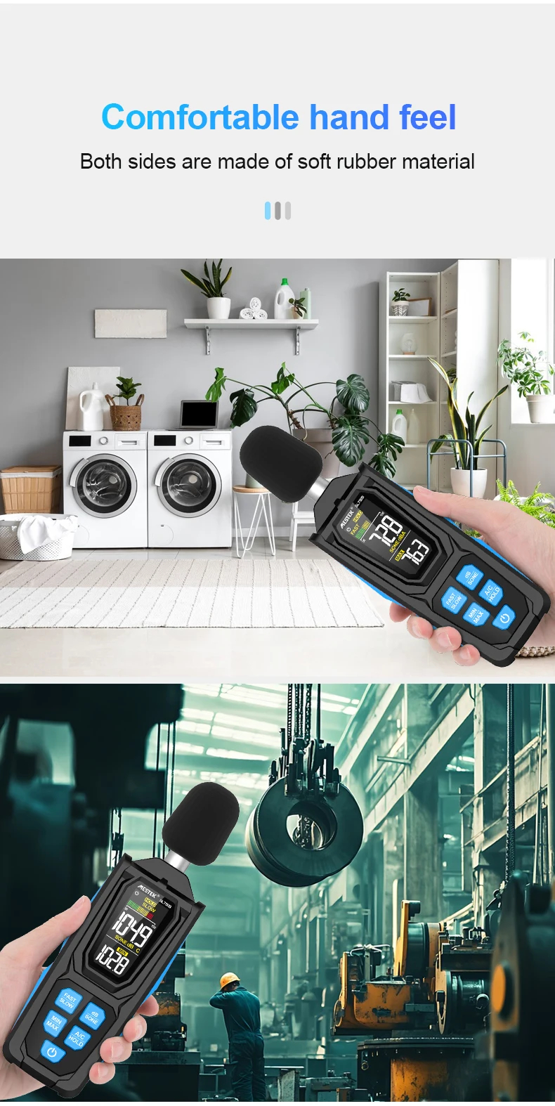 Дигитален шумомер Mestek SL750B, 30 до 130 dB, A/C претегляне, Цветен дисплей - Image 12