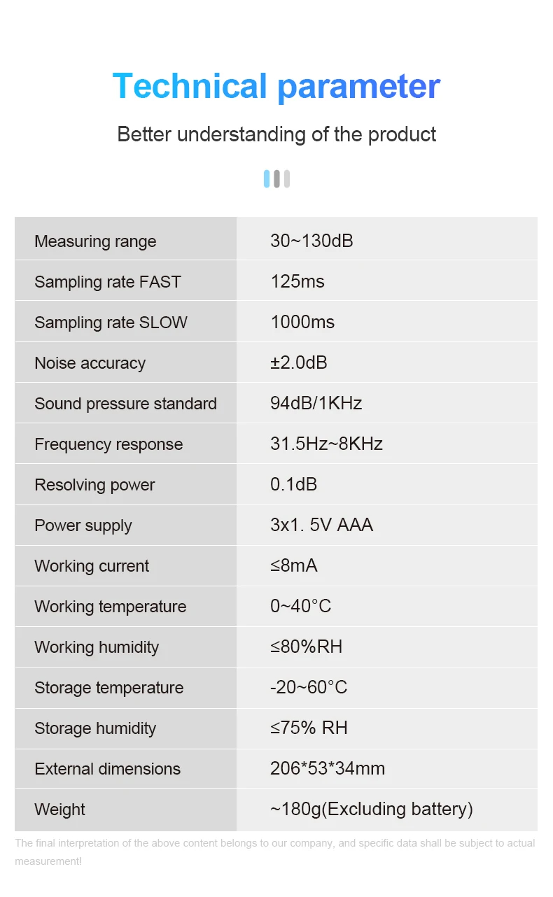 Дигитален шумомер Mestek SL750B, 30 до 130 dB, A/C претегляне, Цветен дисплей - Image 15