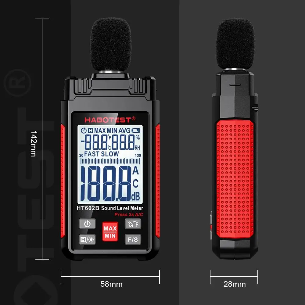 Шумомер Habotest HT602B, Измерване 30 до 130 dB, A/C претегляне, Температура и Влажност - Image 4
