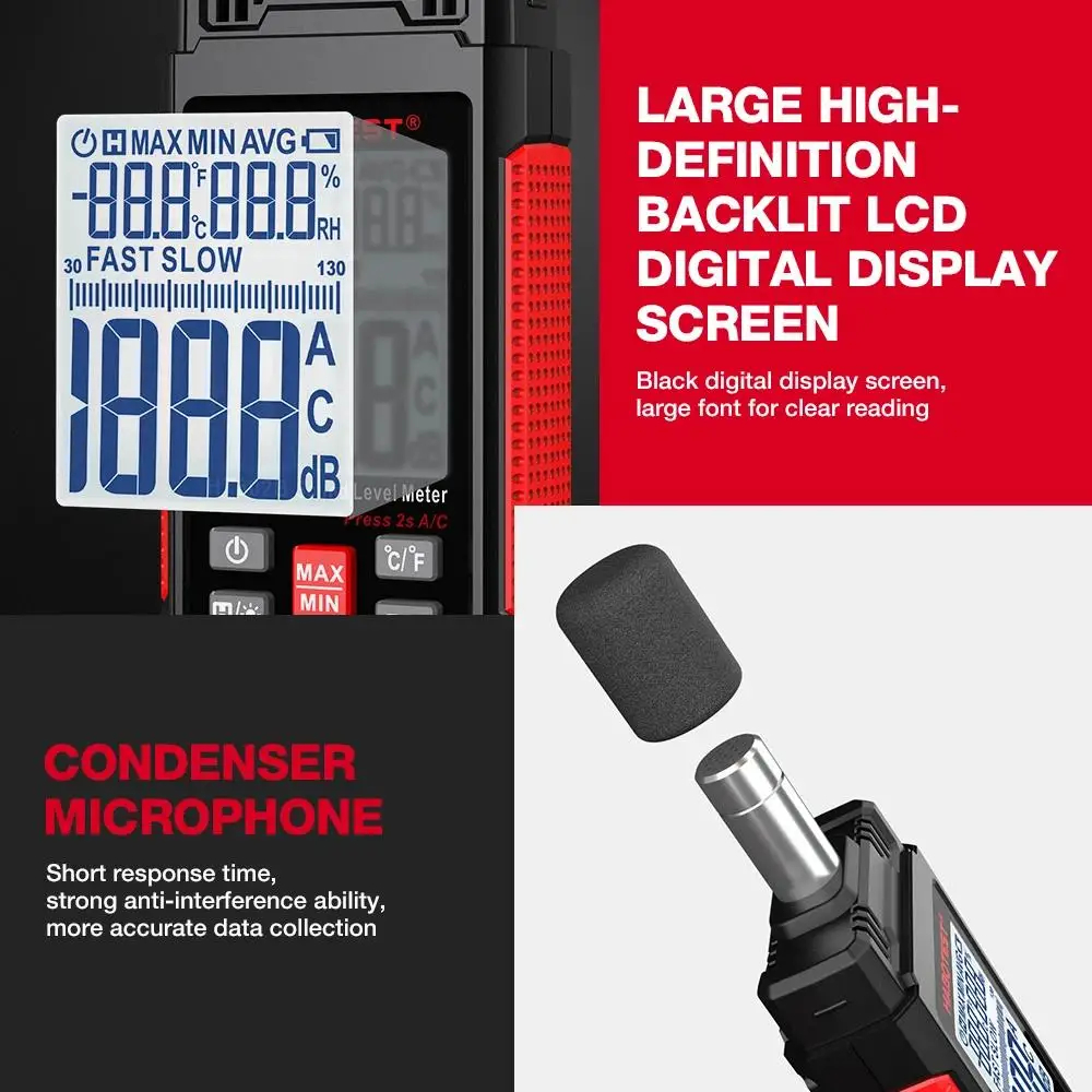 Шумомер Habotest HT602B, Измерване 30 до 130 dB, A/C претегляне, Температура и Влажност - Image 7