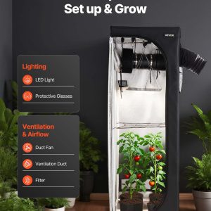Комплект гроубокс VEVOR ORGTK6060180, Размери 60 x 60 x 180 cm, LED лампа 100 W и вентилация, За отглеждане на зеленчуци, цветя и билки на закрито - Image 2