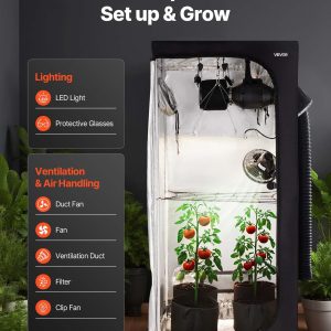 Комплект гроубокс VEVOR ORGTK8080180, Размери 80 x 80 x 180 cm, LED осветление 150 W и вентилация, За отглеждане на зеленчуци, цветя и билки на закрито - Image 2