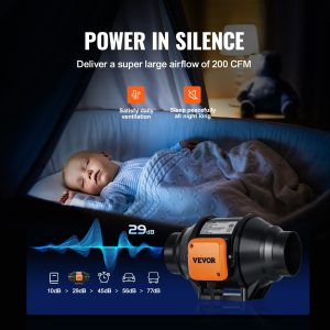Канален вентилатор VEVOR GX-04-100, Диаметър 102 mm, Дебит 220 м³/ч, С регулатор за извеждане на топлина, влага, дим и застоял въздух - Image 4