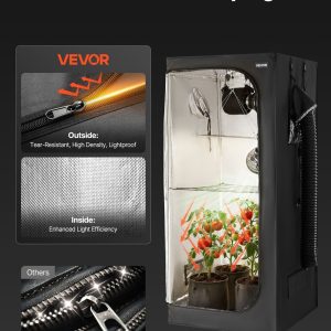 Комплект гроубокс VEVOR ORGTK8080180, Размери 80 x 80 x 180 cm, LED осветление 150 W и вентилация, За отглеждане на зеленчуци, цветя и билки на закрито - Image 6