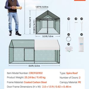 Метален кокошарник VEVOR CRCFG0102-1, Размери 1 x 2 x 1 м, За 4-6 кокошки, Две врати и PE покрив - Image 7