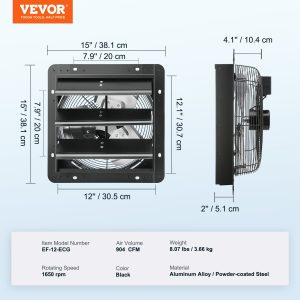 Вентилатор за оранжерия VEVOR EF-12-ECG, Диаметър 305 мм, Дебит 1500 m³/ч, Мощност 40 W и скорост на въртене 1650 об./мин - Image 7