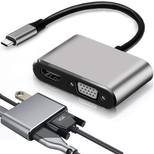 USB-C хъб 4 в 1 с HDMI 4K, VGA, USB 3.0 и USB-C Power Delivery 100W.