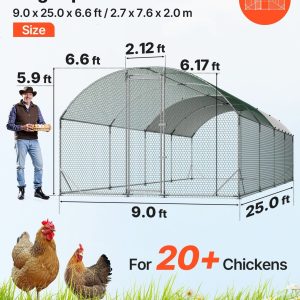 Метален кокошарник за 20 кокошки VEVOR CRCY2776, Размери 2.7 x 7.6 x 2 м, Куполен покрив, Защитна мрежа и врата - Image 6