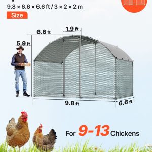 Метален кокошарник VEVOR YD322, Размери 3 x 2 x 2 м, За 9-13 кокошки, Куполен покрив и защитна мрежа - Image 2