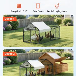 Метален кокошарник VEVOR CRCFG0102, Размери 1 x 2 x 1 м, За 4-6 кокошки, Двускатна покривна конструкция и рамка от въглеродна стомана - Image 2