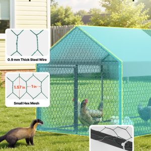Метален кокошарник VEVOR CRCFG0102, Размери 1 x 2 x 1 м, За 4-6 кокошки, Двускатна покривна конструкция и рамка от въглеродна стомана - Image 4