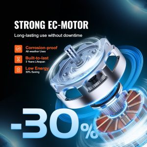 Канален вентилатор VEVOR GX-04-100-1, Диаметър 102 mm, Дебит 220 м³/ч, С контролер за Извеждане на топлина, влага, дим и застоял въздух - Image 3