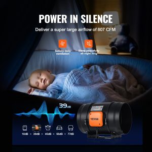 Канален вентилатор VEVOR GX-08-200, Диаметър 203.2 mm, Дебит 860 м³/ч, С контролер за Извеждане на топлина, влага, дим и застоял въздух - Image 4