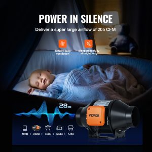 Канален вентилатор VEVOR GX-04-100-1, Диаметър 102 mm, Дебит 220 м³/ч, С контролер за Извеждане на топлина, влага, дим и застоял въздух - Image 4