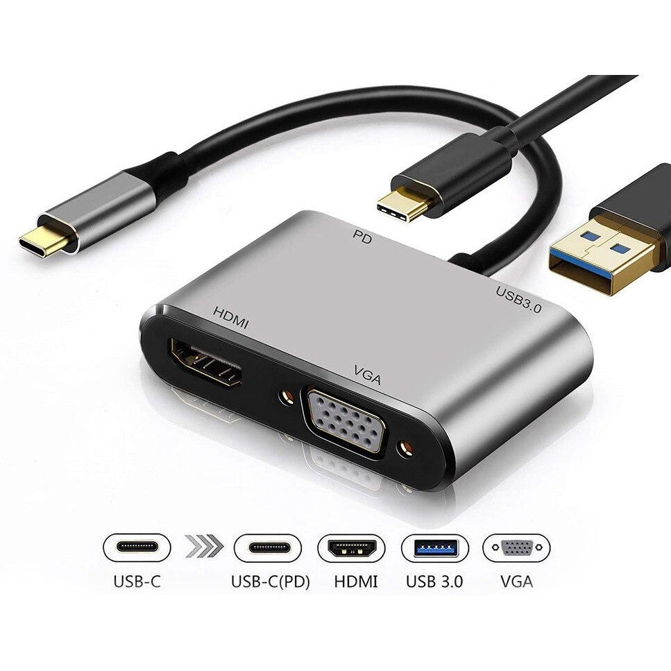 USB-C хъб Jiafen 4in1, HDMI резолюция 4K, Plug & Play, Едновременна работа на HDMI и VGA - Image 4