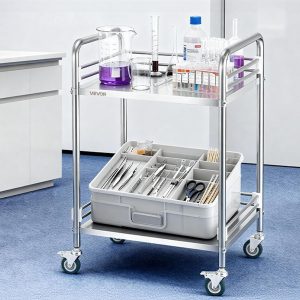 Медицинска и лабораторна количка VEVOR K-ST122, Товароносимост 100 кг, Размери 515 х 410 х 870 mm, Неръждаема стомана - Image 9