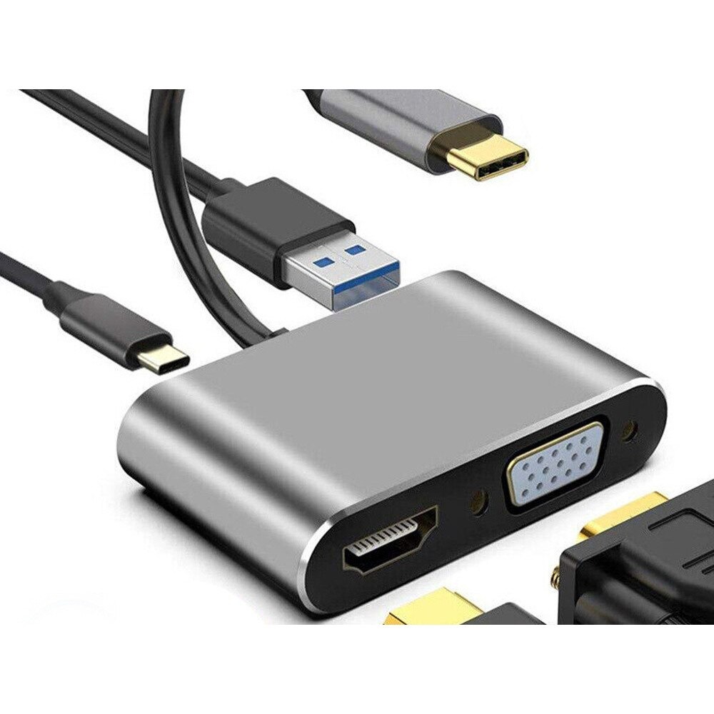 USB-C хъб Jiafen 4in1, HDMI резолюция 4K, Plug & Play, Едновременна работа на HDMI и VGA - Image 3