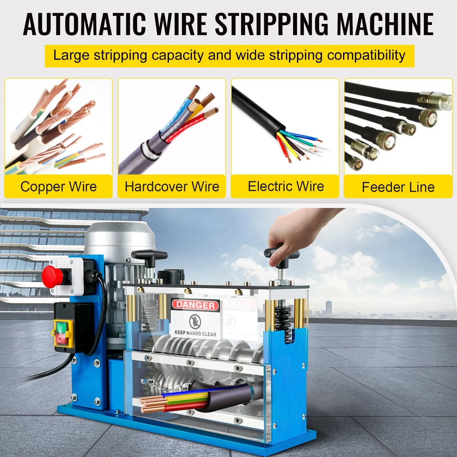 Машина за белене на кабели VEVOR SMS-038, Електрическа с мощност 370 W, Автоматично подаване, За кабели от Ø1.5 до 38 mm - Image 2