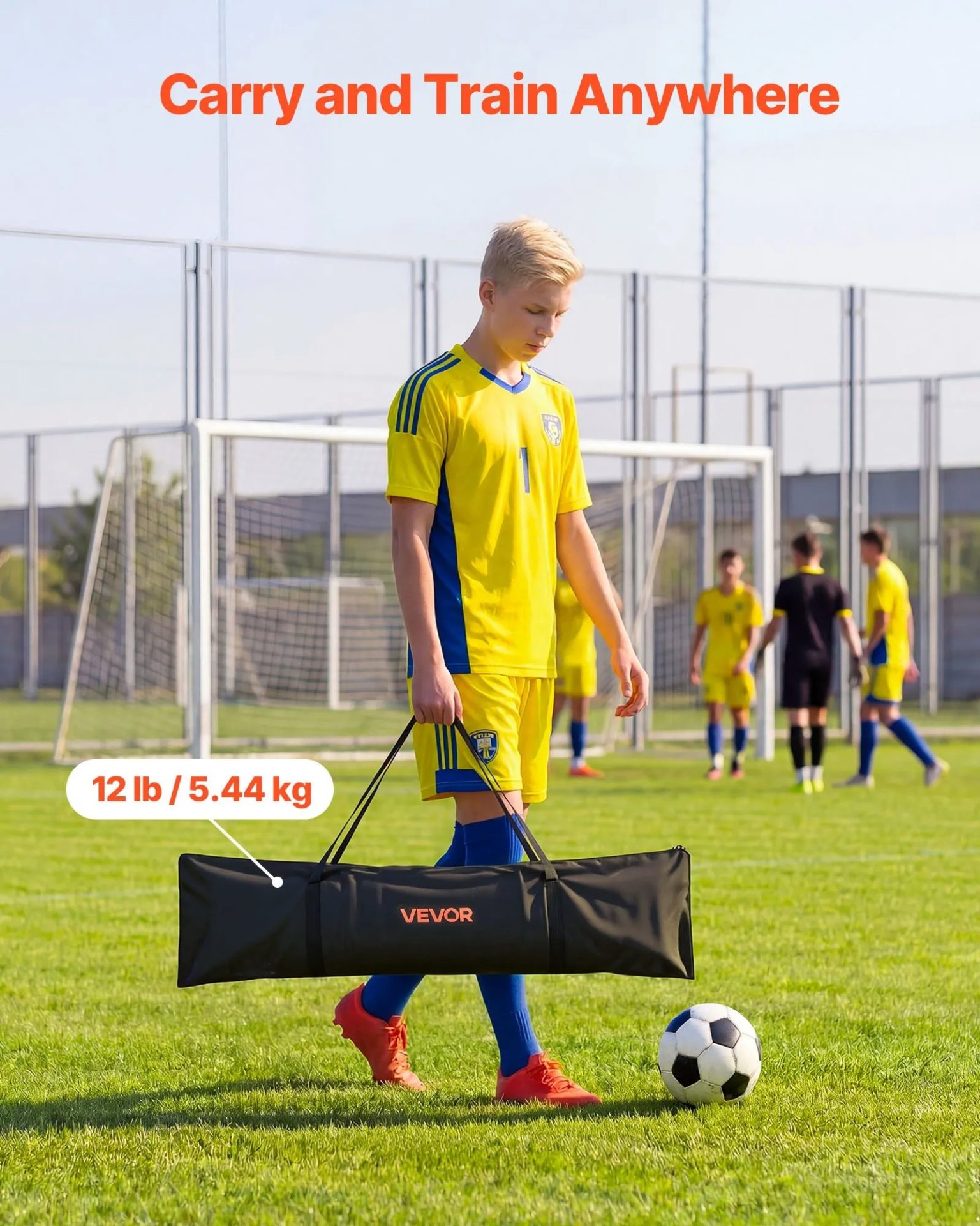 Тренировъчна мрежа за футбол VEVOR SCR001, Размери 183 x 108.5 x 141 cm, За пасове по земя, високи подавания, волета и контрол над топката - Image 6