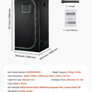 Гроубокс VEVOR HX100100200, Размери 100 x 100 x 200 cm, плат 600D и Силно отразяващото покритие, За отглеждане на зеленчуци, цветя и билки на закрито - Image 7