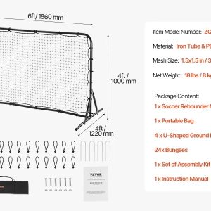 Двустранна тренировъчна мрежа за футбол VEVOR ZQHTW6x4, Размери 186 x 100 x 122 cm, Подходяща за упражняване на пасове, приемане на топката и бързо отиграване - Image 7