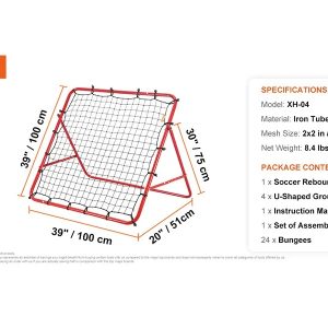 Тренировъчна мрежа за футбол VEVOR XH-04, Размери 100 x 100 cm, Сгъваема конструкция, За пасове и контрол над топката - Image 8
