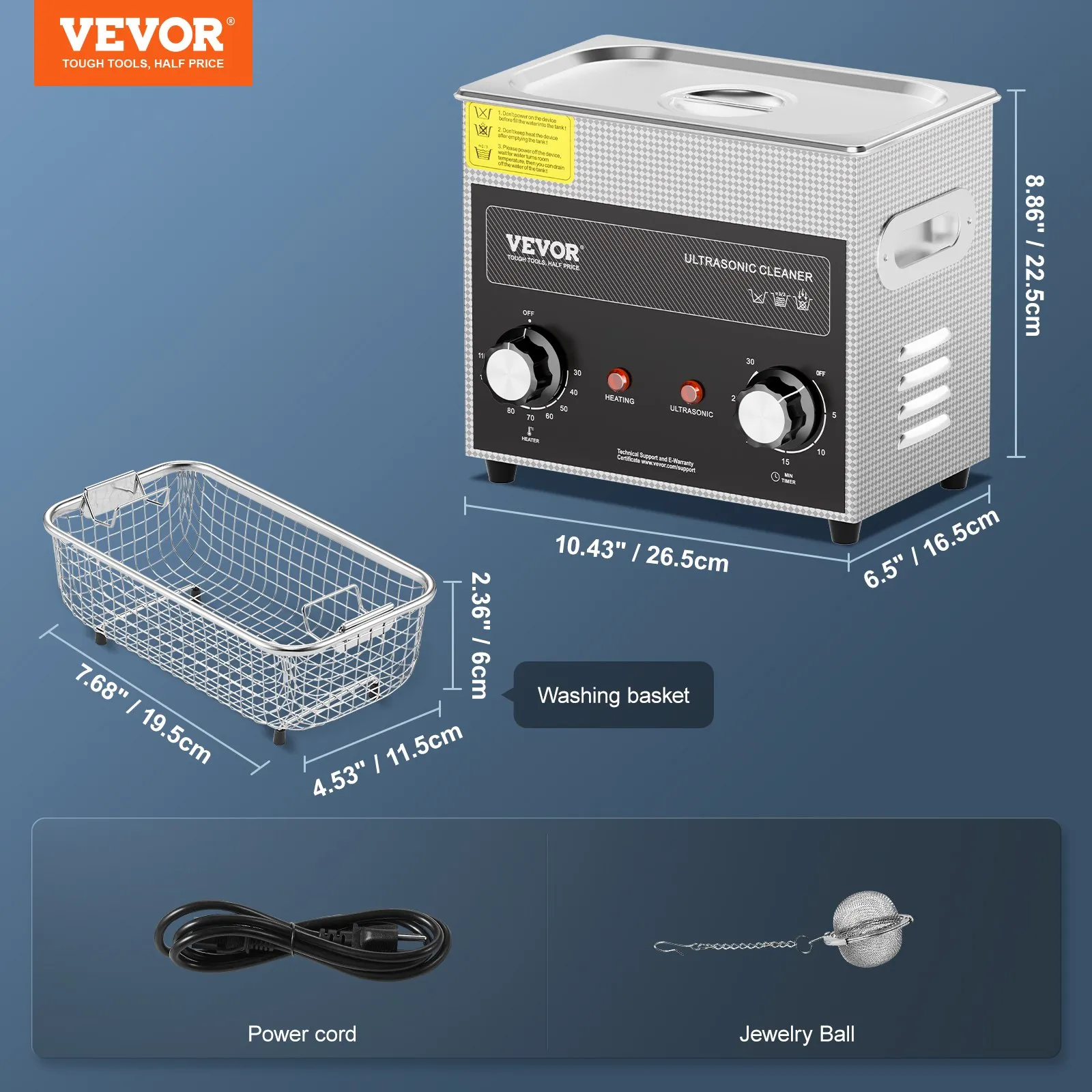Ултразвукова вана за маникюр Vevor KZ S3, 3 литра, 40 kHz, Нагряване до 110°C, Подходяща и за бижута, инструменти и метални части - Image 7