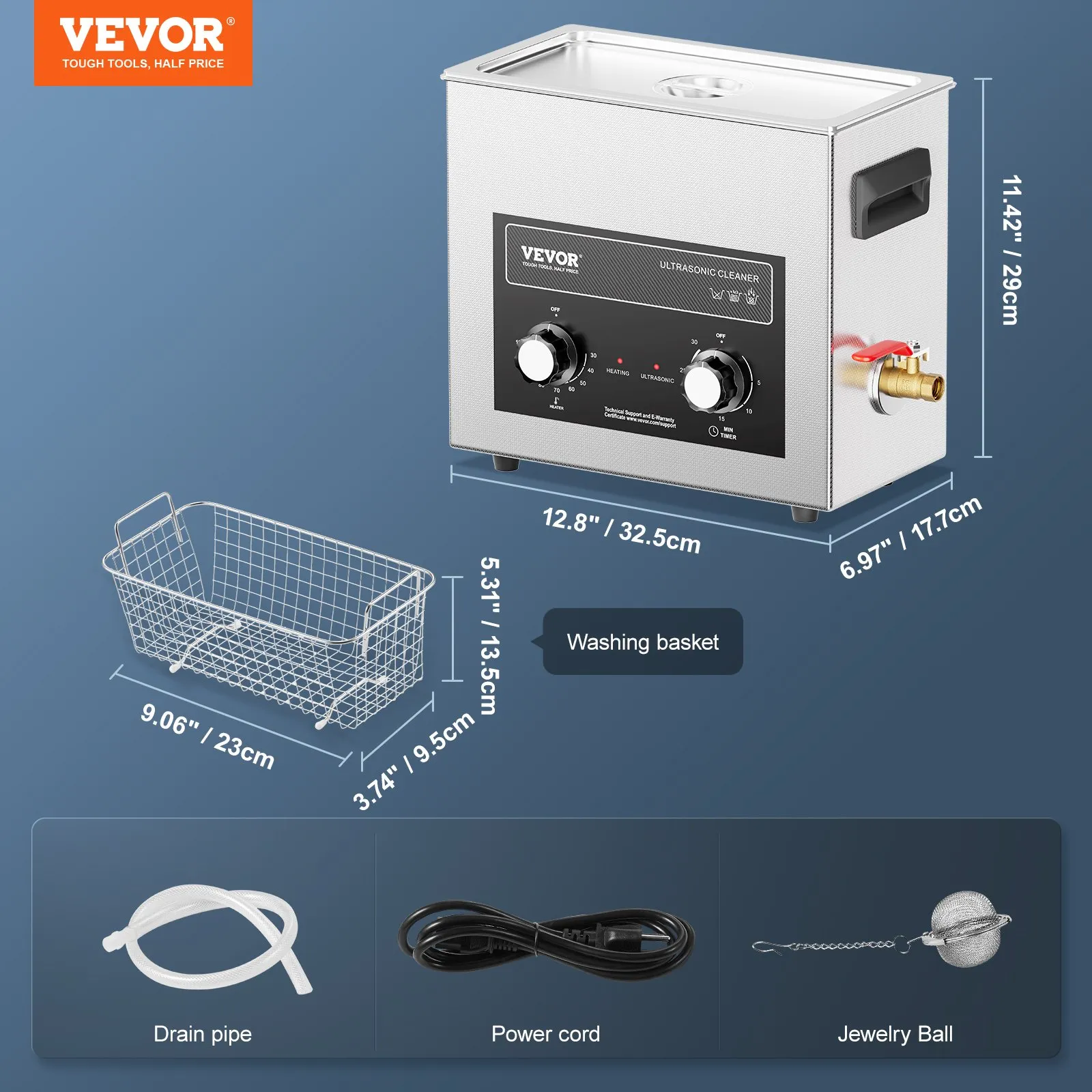 Ултразвукова вана Vevor TH-30AXN, 6 литра, 40 kHz, Нагряване до 110°C, За почистване на гилзи, часовникарски компоненти и инструменти - Image 7