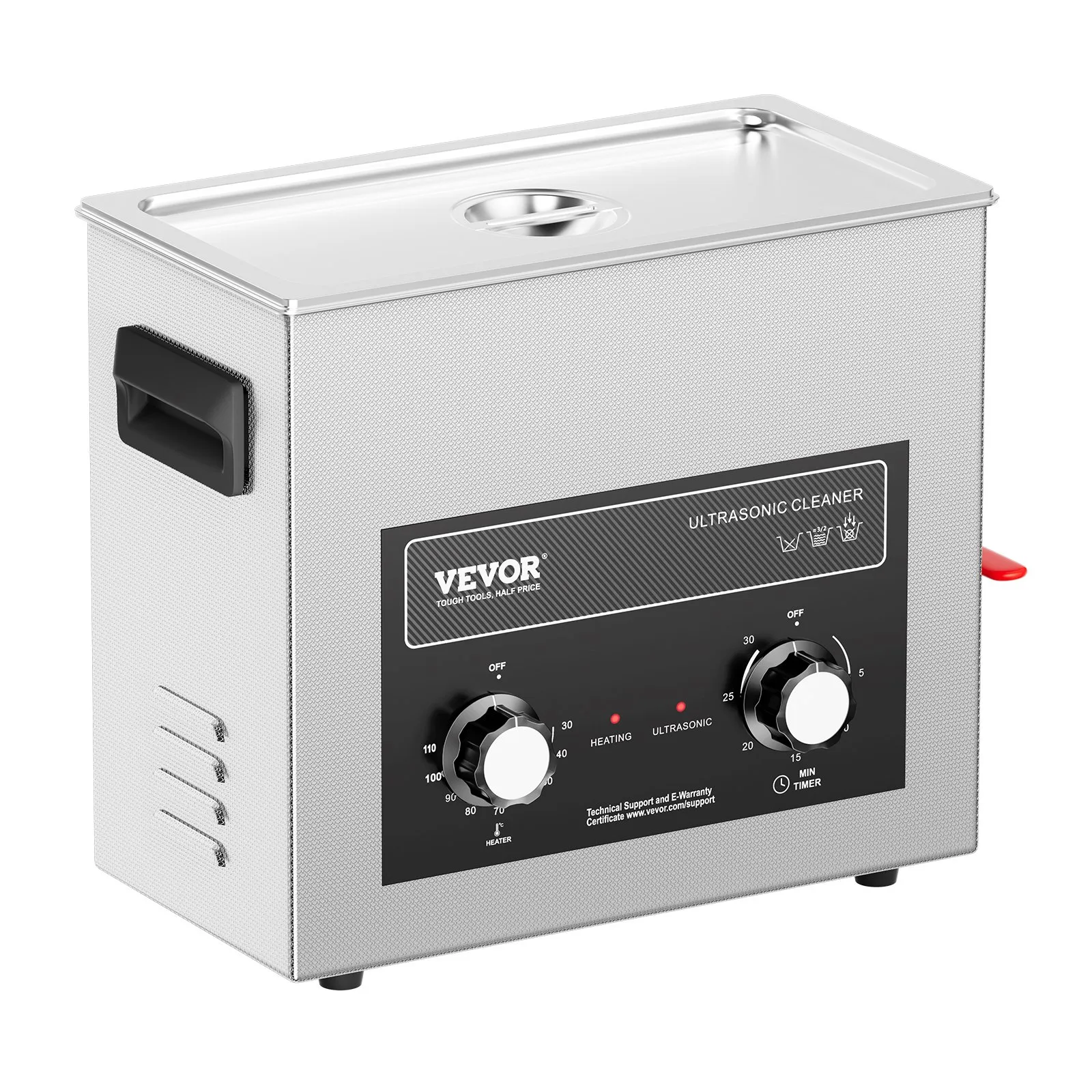 Ултразвукова вана Vevor TH-30AXN, 6 литра, 40 kHz, Нагряване до 110°C, За почистване на гилзи, часовникарски компоненти и инструменти - Image 10