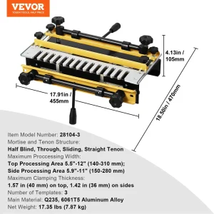 Шаблон за сглобки тип лястовича опашка Vevor 28104-3, Работна ширина 310 мм, 5 фрезера, За чекмеджета, Шкафове и мебели - Image 7
