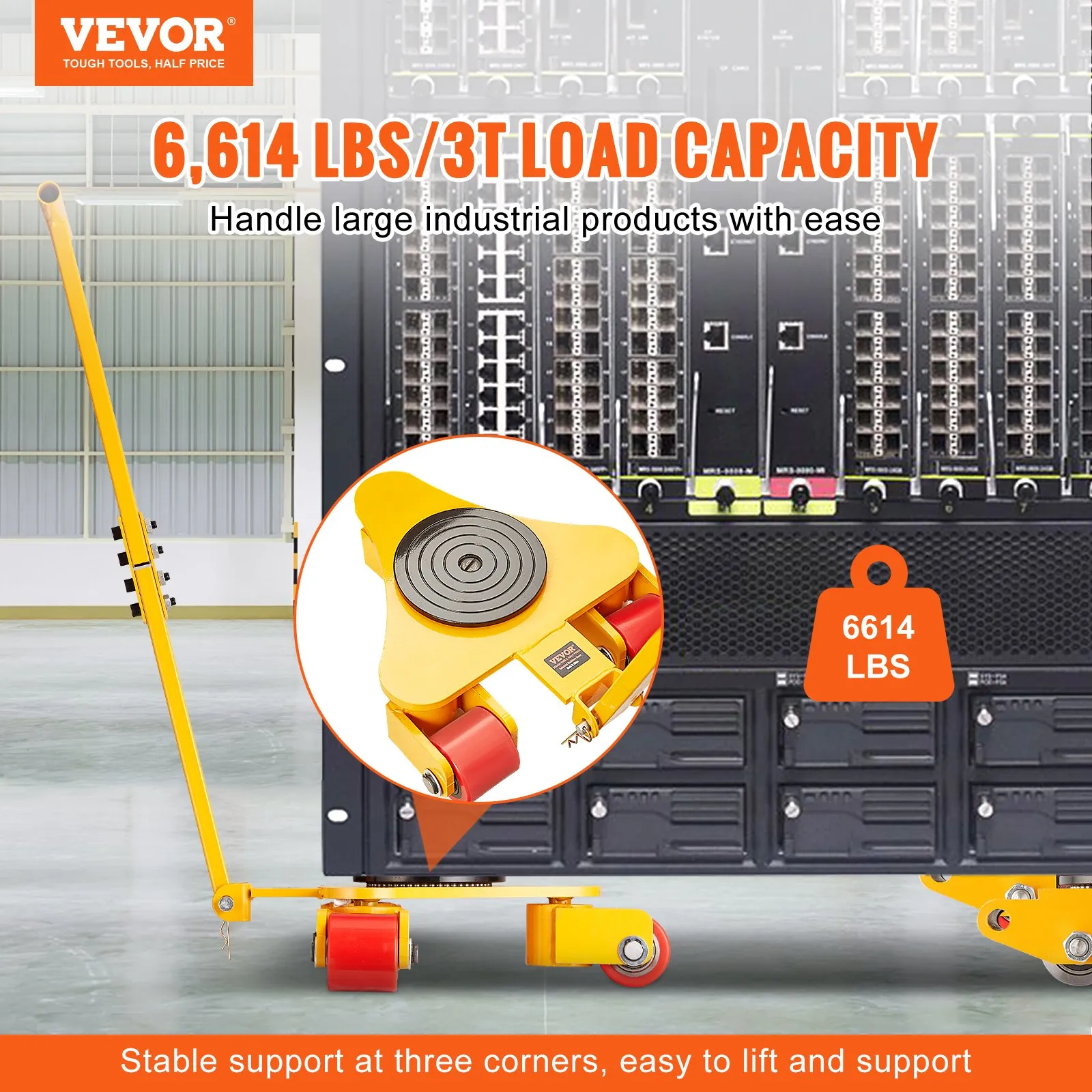 Ролкова количка за тежки товари Vevor GYW 3T, Товароносимост 3 тона, 360° PU колела, За тежки машини и оборудване, Тип танкета - Image 2