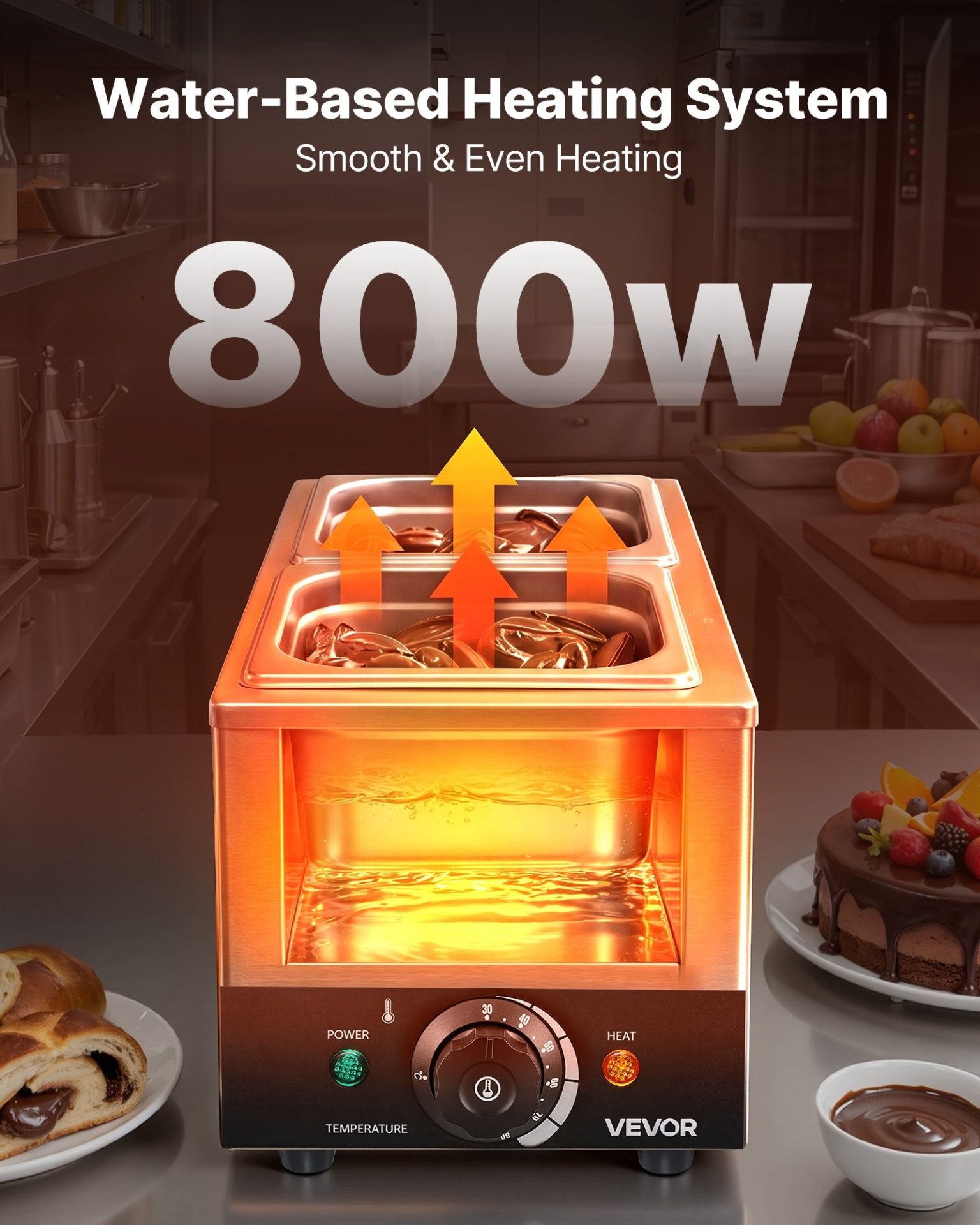 Машина за темпериране на шоколад VEVOR CS-2A, Мощност 800 W, 2 съда от неръждаема стомана, Обща вместимост 4кг. - Image 3