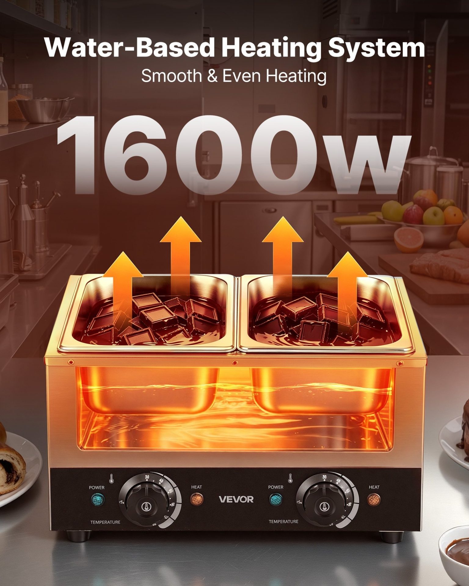 Машина за темпериране на шоколад VEVOR CS-2C, Мощност 1600W, 2 неръждаеми съда, Вместимост 8,2кг. - Image 3