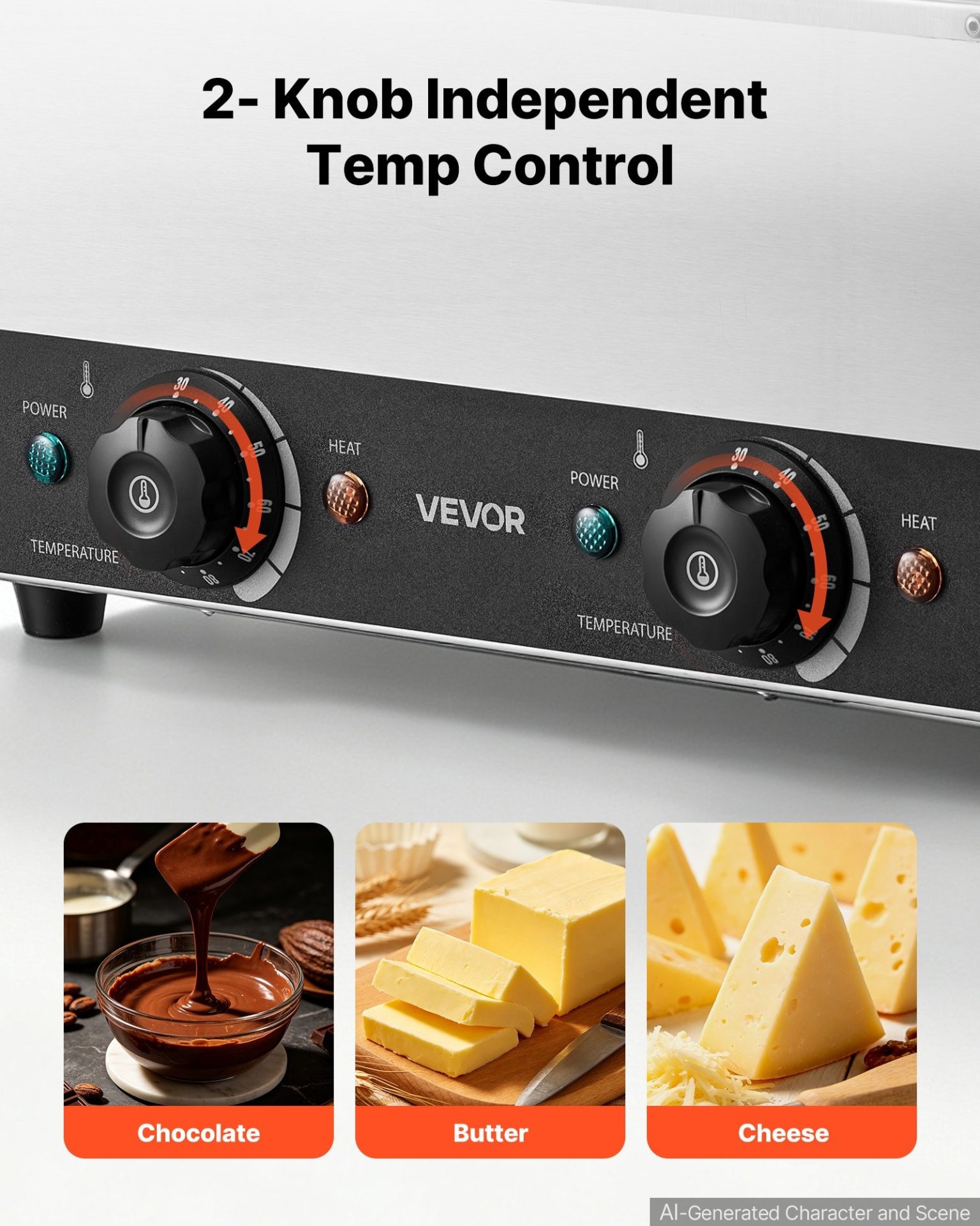Машина за темпериране на шоколад VEVOR CS-2C, Мощност 1600W, 2 неръждаеми съда, Вместимост 8,2кг. - Image 4
