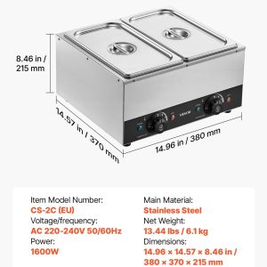 Машина за темпериране на шоколад VEVOR CS-2C, Мощност 1600W, 2 неръждаеми съда, Вместимост 8,2кг. - Image 7