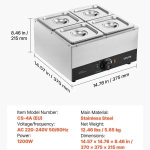 Машина за темпериране на шоколад VEVOR CS-4A, Вместимост 8,2 кг, Мощност 1200 W, 4 съда от неръждаема стомана - Image 7
