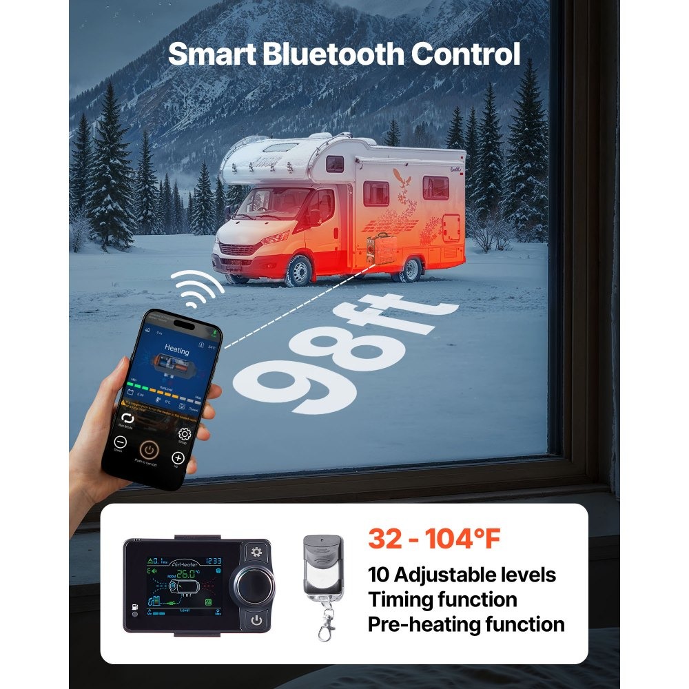 Нафтова печка VEVOR S1, Мощност 8 kW, Разход на гориво 0,19-0,38 л/ч, Bluetooth управление - Image 3