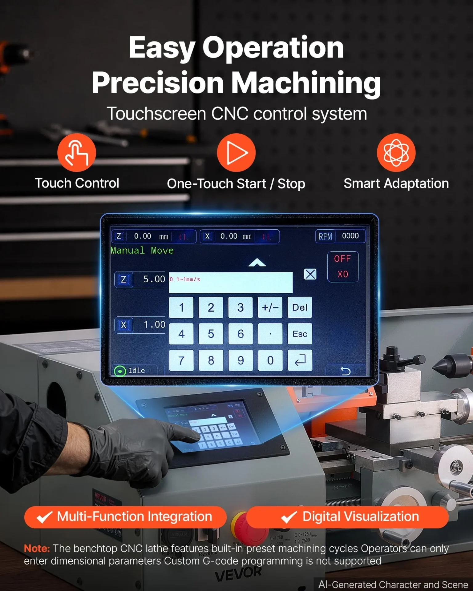 Струг за метал със сензорен CNC контрол Vevor MX-210V, Мощност 1100 W, Разстояние между центровете 400 мм, До 2500 об/мин - Image 3